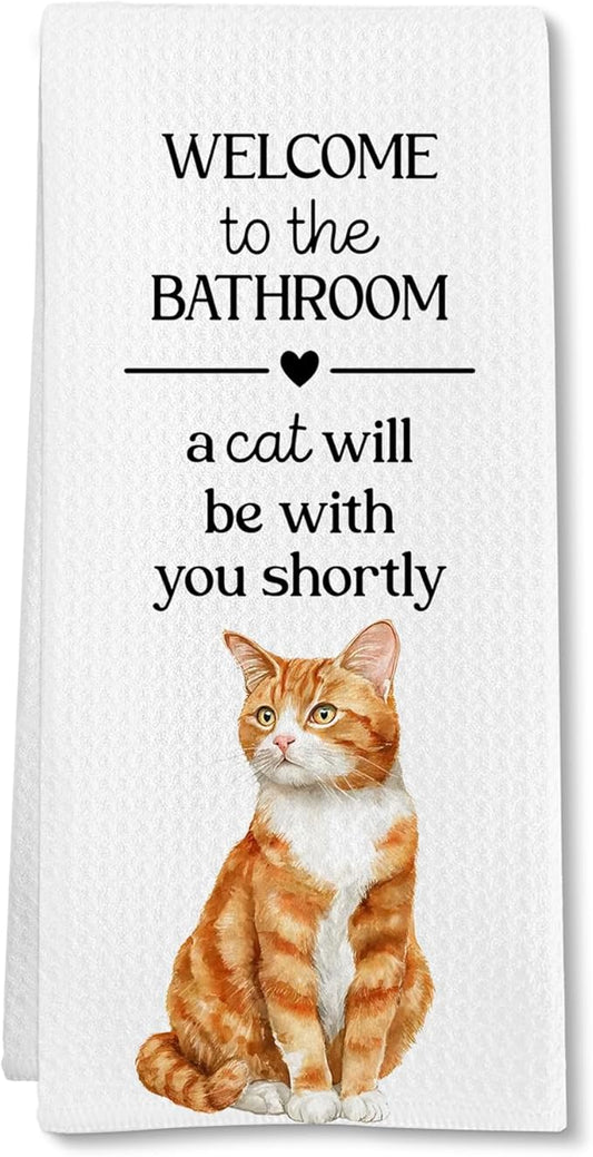Funny Orange Cat Hand Towels, Funny Orange Tabby Cats Gifts for Cats Lovers Women Hand Towel, A Cat Will Be with You Shortly Decorative Towel for Bathroom, Fun Cute Kitty Bathroom Decor,16x24in