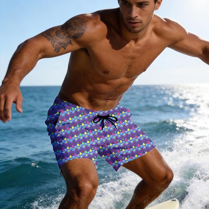 Mens Swim Trunks with Compression Liner Quick Dry Zipper Pocket Bathing