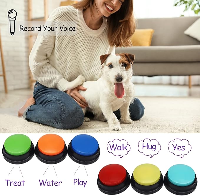 Voice Recording Button, Dog Buttons for Communication Pet Training Buzzer, 30 Second Record & Playback, Funny Gift for Study Office Home, 6 Packs