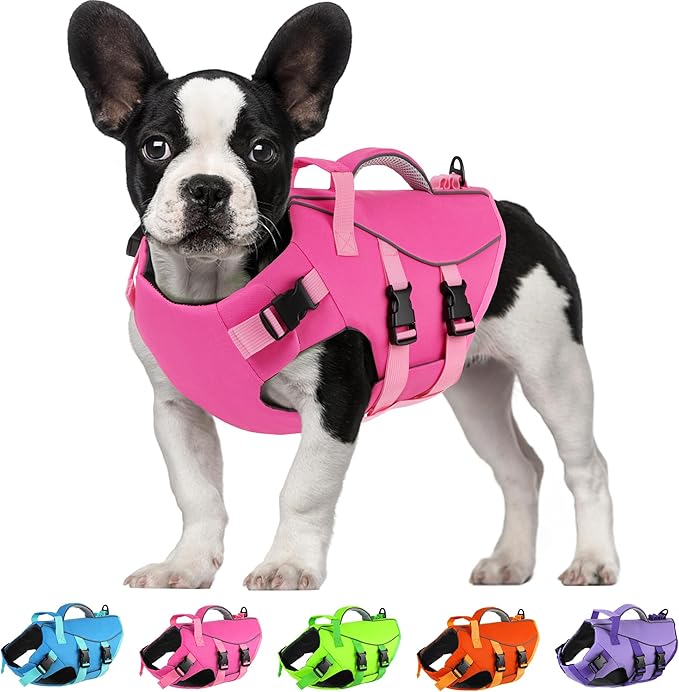 Dogcheer Dog Life Jacket with Double Rescue Handle, Reflective Dog Harness Life Vest for Swimming Boating, Adjustable Pet Swim Vest Dog Flotation Device DFD for Small Medium Large Dogs - Pink S