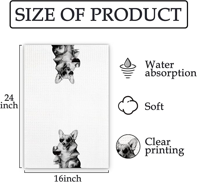 Corgi Gifts Wine Dog Kitchen Towels, Corgi Gifts for CorgiLovers Wine Lovers Decorative Hand Dish Towel for Kitchen Home Bar, Funny CorgiDog WineLover Home Bar Kitchens Decor(16x24Inch)