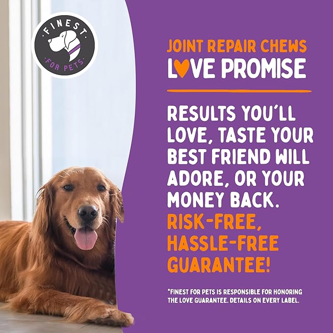 Joint Repair Dog Hip and Joint Supplement with Glucosamine, Chondroitin, Omega 3, MSM, Hemp & Turmeric. Supports Hip & Joint Health, Mobility & New Cartilage. 120 Chicken Flavor Chews, Made in USA