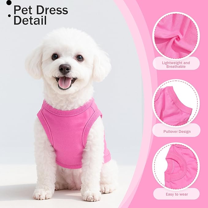 2 Pieces Dog Clothes for Small Dogs Girl Boy Spring Summer Puppy Soft Dog Shirt Solid Color Chihuahua Clothes Pet Clothing Cute Cat Clothing XXS~M (Rose,Purple, Small)