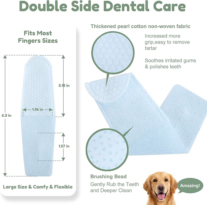 Pet Dental Finger Wipes for Dogs & Cats – 50 Mint Flavor Dog Dental Wipes + Mint Fresh Breath Spray, Dog Tooth Brushing Kit, Helps Remove Bad Breath & Plaque & Tartar Buildup