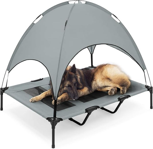 Best Choice Products 48in Elevated Cooling Dog Bed, Outdoor Raised Mesh Pet Cot w/Removable Canopy Shade Tent, Carrying Bag, Breathable Fabric - Gray