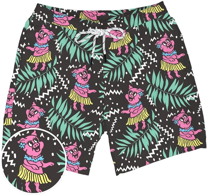 Tipsy Elves Men's Stretch Swim Trunks 7 Inch Inseam 4-Way Stretch with Mesh Liner - Quick-Dry Funny Swimwear Bathing Suit