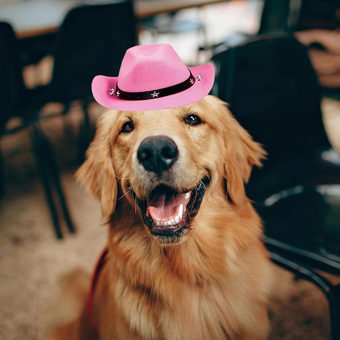 Pet Dog Costume Cowboy Hat Cosplay Cap Puppy Pet Dog Cat Holiday Pet Party Decoration (Pink)