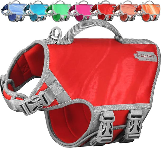 VIVAGLORY Neoprene Dog Life Vest, Dog Life Jacket for Swimming & Boating, Lightweight & Buoyancy for Puppy Doggy, Swimming Vest with Handle, M, Red Pomegranate