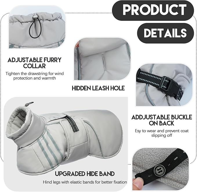 Warm Dog Coat - Reflective Fleece Jacket, Waterproof Windproof Winter Coat - Adjustable Turtleneck - For Small, Medium & Large Dogs