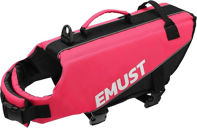 EMUST Dog Life Vests, Adjustable XS Dog Life Jacket with Rescue Handle, Puppy Flotation Vest for Small/Medium/Large Dogs, Rosepink, XS