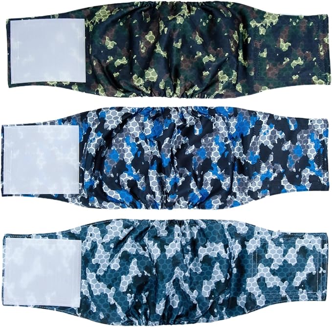 Pet Soft Dog Belly Band - 3 Packs Reusable Dog Diapers Male Doggy Diapers Wraps - Washable Dogs Belly Bands for Male Dogs (Army, S)