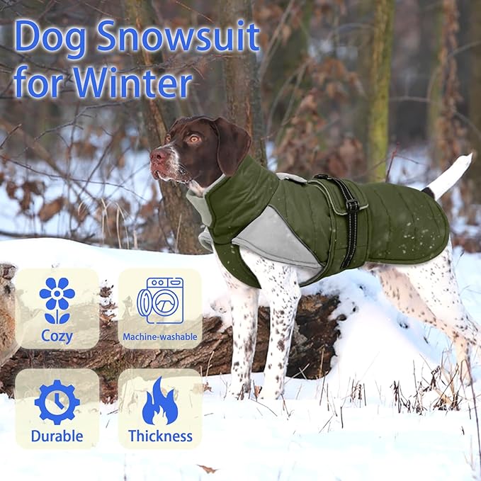 MIGOHI Warm Dog Jacket - Waterproof Small Dog Coat with Furry Collar, Windproof Dogs Fleece Vest, Reflective Cold Weather Coats for Small Dogs, Adjustable Buckle, Poodle,S,ArmyGreen
