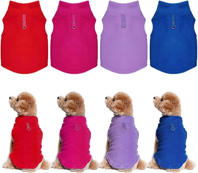 Rbenxia 4 Piece of Rose Red Dog Sweater with Leash Ring Soft Fleece Vest Dog Pullover Warm Jacket Pet Dogs Clothes Winter Dogs Outfits for Small Puppy Cat Pets (Rose Red+Red+Blue+Purple, Medium)