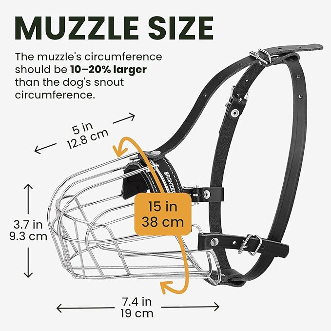 BRONZEDOG Wire Basket Dog Muzzle, Breathable Metal Mask for Small, Medium & Large Dogs, Adjustable & Padded, Training & Behavior Support (Size 6)