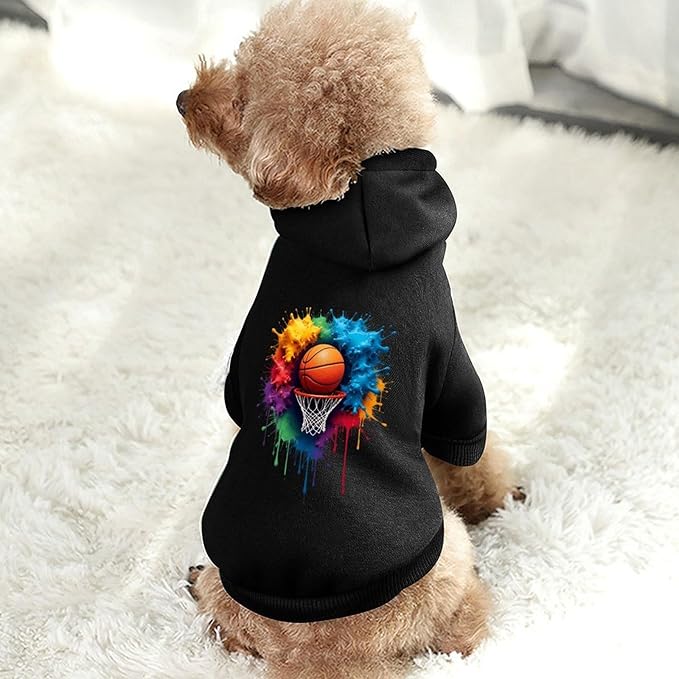 Dog Sweater Hoodie with Hat Colorful Basketball Splash Puppies Coat Hooded Sweatshirt Pullover Pet Puppy Cat Clothes for Small Medium Large S