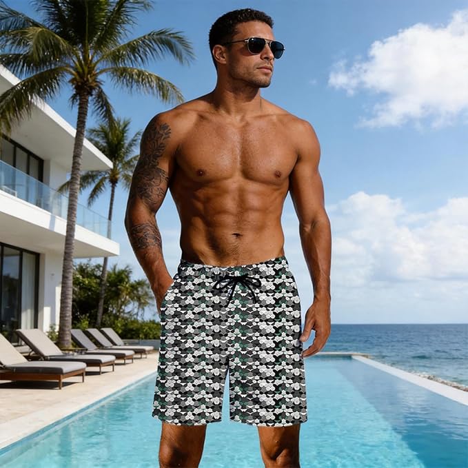 Mens Swim Trunks with Compression Liner Quick Dry Zipper Pocket Bathing