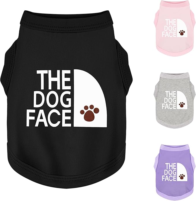Personality Canine Attire: Soft, Lightweight Cotton Dog Clothes with 'The Dog Face' Print. Small and Medium Breeds, Perfect for Everyday Wear, Comfortable and Breathable Dog Shirt Black L