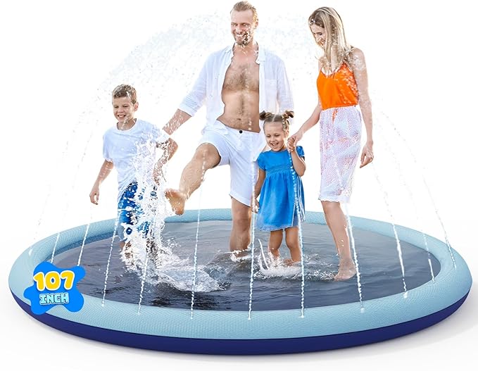 COMMOUDS 107" Splash Pad for Kids and Dogs, Extra Large Sprinkler Pad Non-Slip Thicken Pool Summer Outdoor Water Toys, Backyard Fountain Play Mat for Baby Toddlers Boys Girls Pet