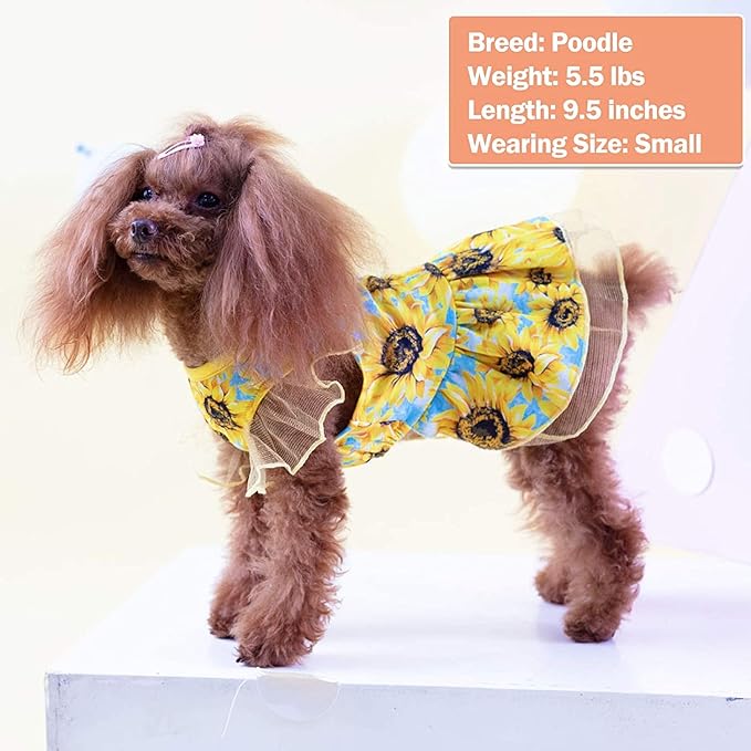 KYEESE Dog Dress Sunflower Dogs Sundress Tulle with Ruffle Sleeves Puppy Dress Dog Clothes