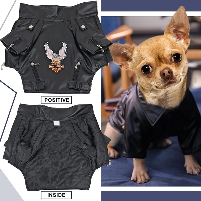 Warm Dog Jacket Winter Dog Coat Jacket for Small and Medium Sized Dogs Windproof and Waterproof Puppy Jacket Cool Pet Dog Clothes Dog Leather Jacket Chihuahua Clothes Yorkie Clothes Black Medium