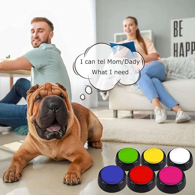 6 Colors Dog Buttons for Communication, Record & Playback Recordable Answer Buzzers, 30 Second Dog Buttons Pet Training Buzzer, Game Show Buzzers, Perfect for Family Game Study Office