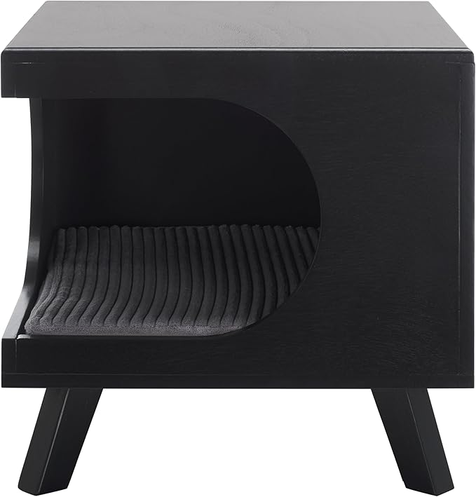 SAFAVIEH Home Collection Bean Mid-Century Matte Black Square Covered Cave Small Pet Cat Bed (Fully Assembled)