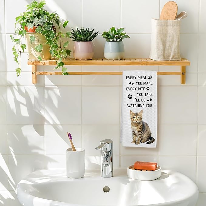 Funny Tabby Cat Gifts for Cats Lovers Kitchen Towels, Tabby Cat Hand Towel, Every Meal You Make Decorative Tea Dish Towels for Kitchens, Funny Pet Kitty Kitchen Decor, 16x24in