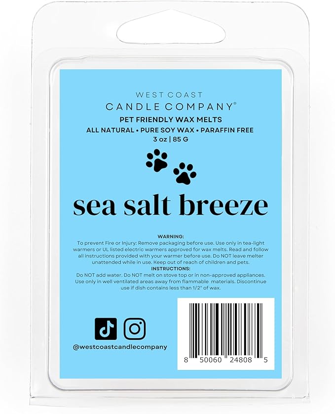 Sea Salt Breeze | Pet Safe Wax Melts | All Natural Soy | Non-Toxic | Dog Friendly | Vet Approved | Long Lasting Home Fragrance | Pet Odor Eliminator | Clean Burning Wax Cubes | Safe Air Freshener
