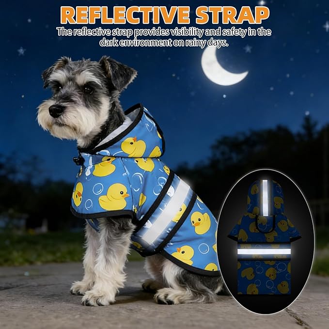 KOOLTAIL Dog Raincoat Hooded Slicker Poncho with Leash Hole, Dog Raincoat for Small Medium Dogs,Waterproof Plush Fleece Lining Pet Rain Jacket with Reflective Adjustable Strip Puppy Rainwear Blue M