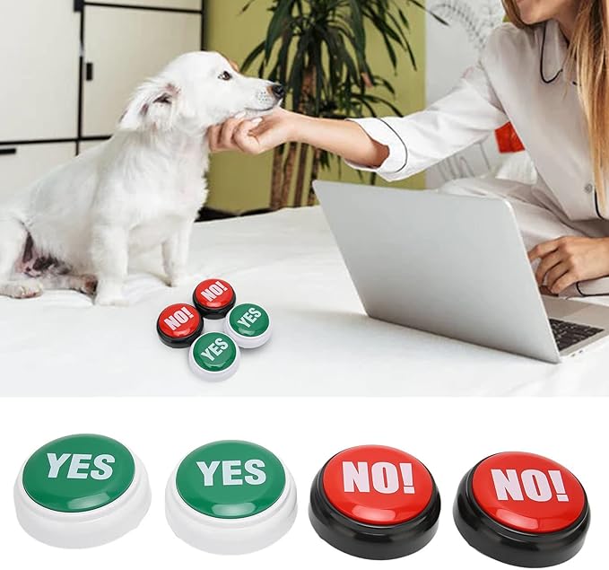 4pcs Dog Buttons for Communication, Portable Pet Training Buzzer, Yes Or No Pre Recorded Sound Effect, 2 Colors, Speaking but ton for Dog Training