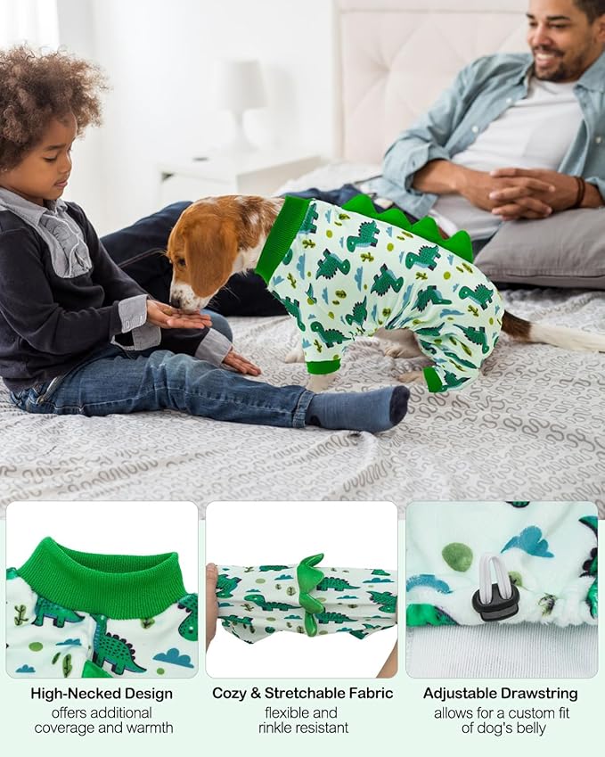 CuteBone Dinosaur Costume Dog Pajamas, Stretchy Spandex Crystal Velvet Sleepwear Coat for Small Dogs, Soft & Warm Pet Outfit Clothes for Cold Weather, Cozy Pullover Design COSP16M