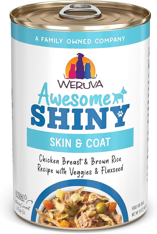 Weruva Awesome Shiny Wet Dog Food, Chicken & Brown Rice with Veggies, 14oz Can (Pack of 10)