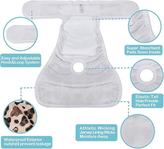 Avont 3 Pack Washable Female Dog Diapers, Premium Reusable Highly Absorbent Doggie Period Panties Durable Dog Diaper Cover -S Leopard Print