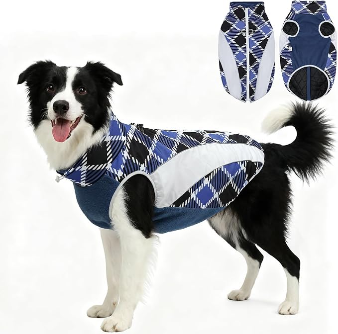 Dog Coats for Medium Dogs with Harness Built in, Waterproof Dog Jacket Warm Pet Winter Coat Snowsuit for Cold Weather, Reflective Fleece Windproof Jacket, Blue, U-LDMF04L