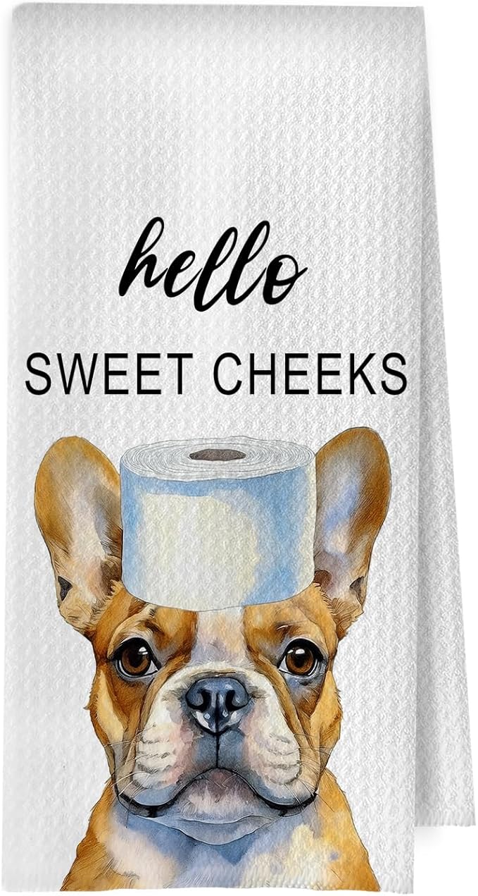 French Bulldog Bathroom Towels - Funny French Bulldog Decorative Waffle Weave Hand Towels for Bathroom, Frenchie Gifts, 16×24 Inches
