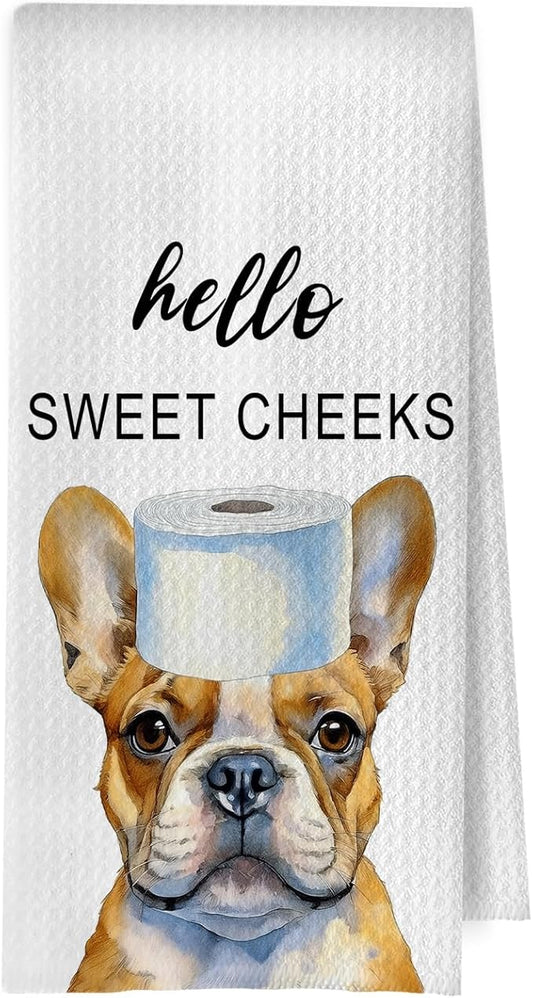 French Bulldog Bathroom Towels - Funny French Bulldog Decorative Waffle Weave Hand Towels for Bathroom, Frenchie Gifts, 16×24 Inches