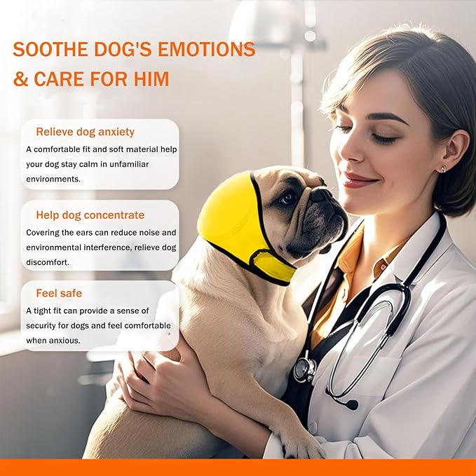 BAMY Swimming Waterproof Dog Ear Caps Calming Large Dog Ears Cover Shower Cap for Ear Protection for Bath for Grooming (Yellow, M (Head Circumference 14"-19"))
