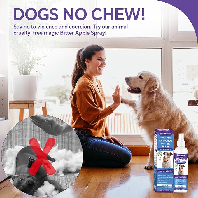 No Chew Spray for Dogs - 6.76 Fl Oz, Bitter Apple Spray for Dogs, Dog Deterrent Spray, Stops Chewing and Licking, Protects Furniture, Prevents Wound Licking, Non-Toxic, Alcohol-Free
