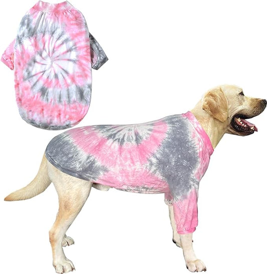 Dog Cotton Pink Tie Dye T-Shirts Soft and Stretchy Breathable Pet Shirt Pajamas Pets Clothes for Large Dogs,XL Pink Tiedye