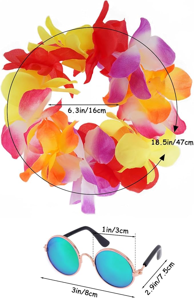 3 Pieces Pet Hawaiian Costume Summer Shirts Sunglasses and Wreath for Small Dog Cat Halloween Holiday Costume