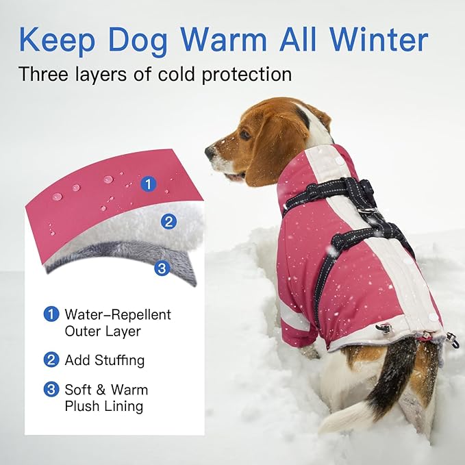 XS Dog Winter Coat with Harness Built in - Turtleneck with Sleeves| Water-Repellent Reflective Jackets for Night,Warm Puppy Clothes for Snow Cold Weather,Chihuahua (Pink)