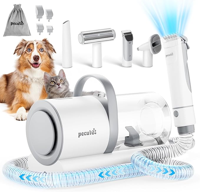 Pecute Self-Cleaning Slicker Brush for Dogs & 4-in-1 Pet Grooming Vacuum Kit with Clipper, Brush