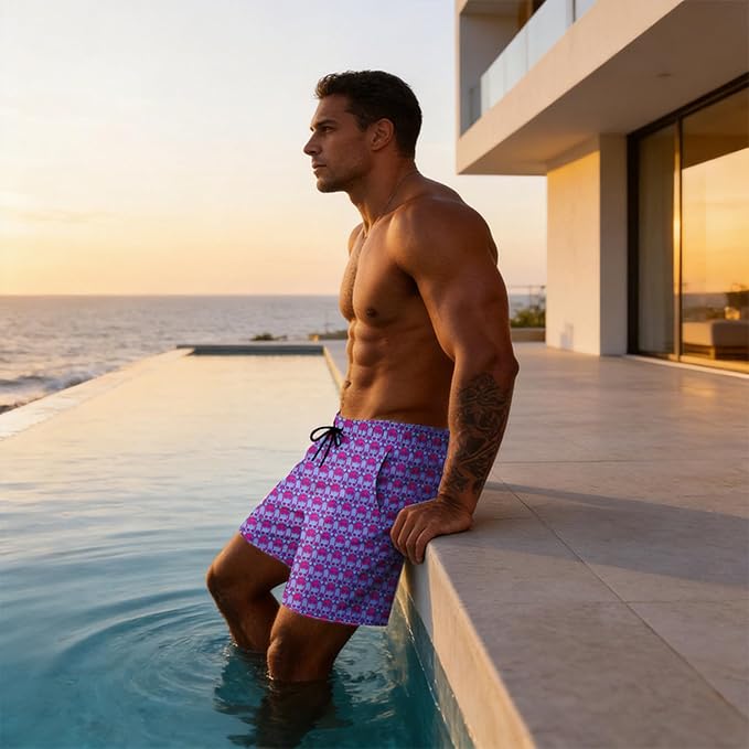 Mens Swim Trunks with Compression Liner Quick Dry Zipper Pocket Bathing