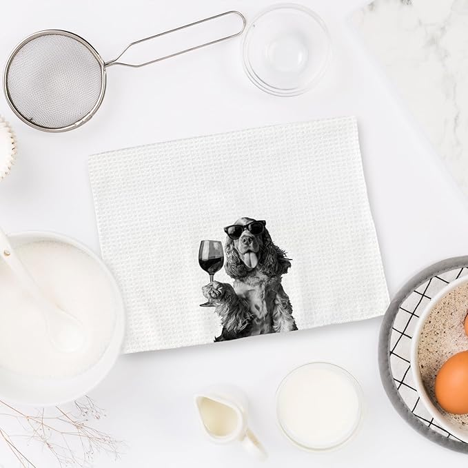 Cocker Spaniel Gifts Wine Dog Kitchen Towels, Gifts for Cocker Spaniel Dog Wine Lovers Decorative Hand Dish Towel for Kitchen Home Bar,Funny CockerSpaniel Dogs Home Bar Kitchens Decor(16x24Inch)