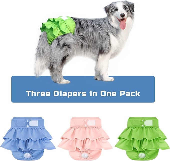 Reusable Dog Diapers Female 3 Pack Washable Highly Absorbent Doggie Diapers, Flexible Doggy Diapers Female, Leak-Proof Puppy Diapers for Dog Period Heat Incontinence Potty Training, M
