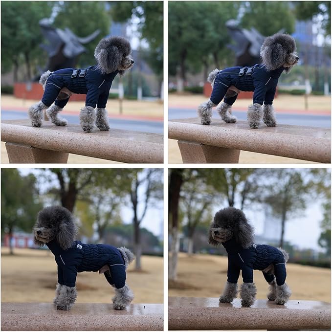 Lovelonglong Warm Dog Coat - Double Layers Vest, 4 Legs Covered Windproof Waterproof Reflective Outdoor Skating Costume for Small Medium Large Dogs, Navyblue S