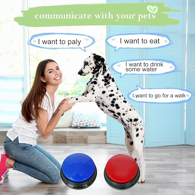 Set of 2 Dog Buttons for Communication, Voice Recordable Buttons for Classroom, Dog Training Talking Buttons Starter Set, Pet Easy Speaking Buttons Tools