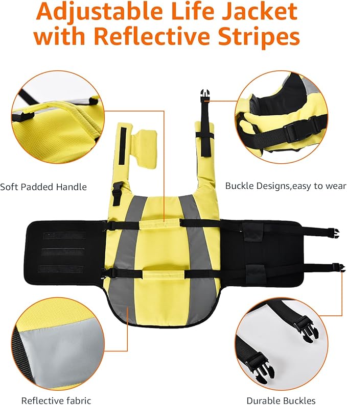 Amazon Basics Dog Adjustable Life Jacket with Reflective Stripes, Yellow, X-Large