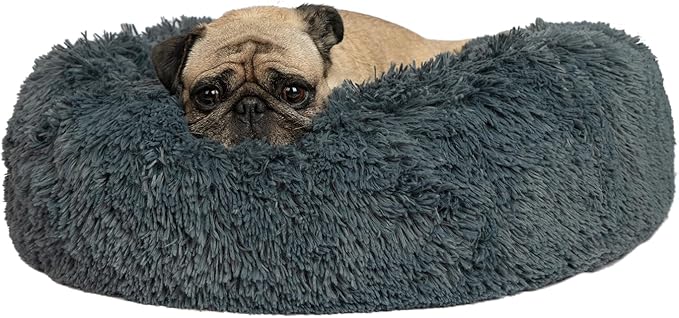 Best Pet Supplies Round Calming Dog Bed for Small, Medium & Large Dogs, Plush Donut Cuddler Pet Bed w/Raised Rim for Head, Neck Support, Anti-Slip Bottom Washable Bed - Gray, 30 x 30 x 8