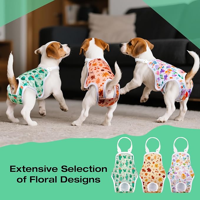 3 Pack Washable Female Dog Diapers with Adjustable Suspender, Reusable Sanitary Panties for Dogs in Heat, Leak-Proof Design for Small Dogs